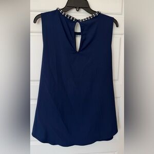 Dalia Navy Blue Top with Beaded Neckline